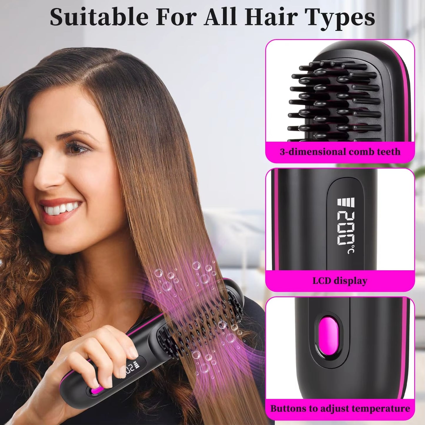 Cordless Ionic Hair Straightening Brush Pro