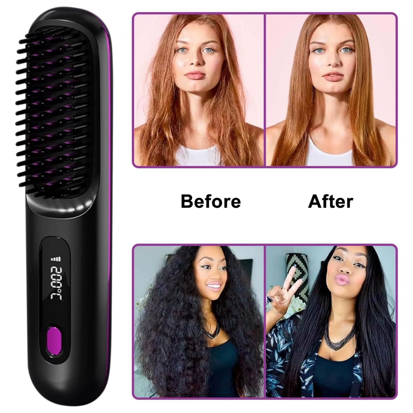 Cordless Ionic Hair Straightening Brush Pro